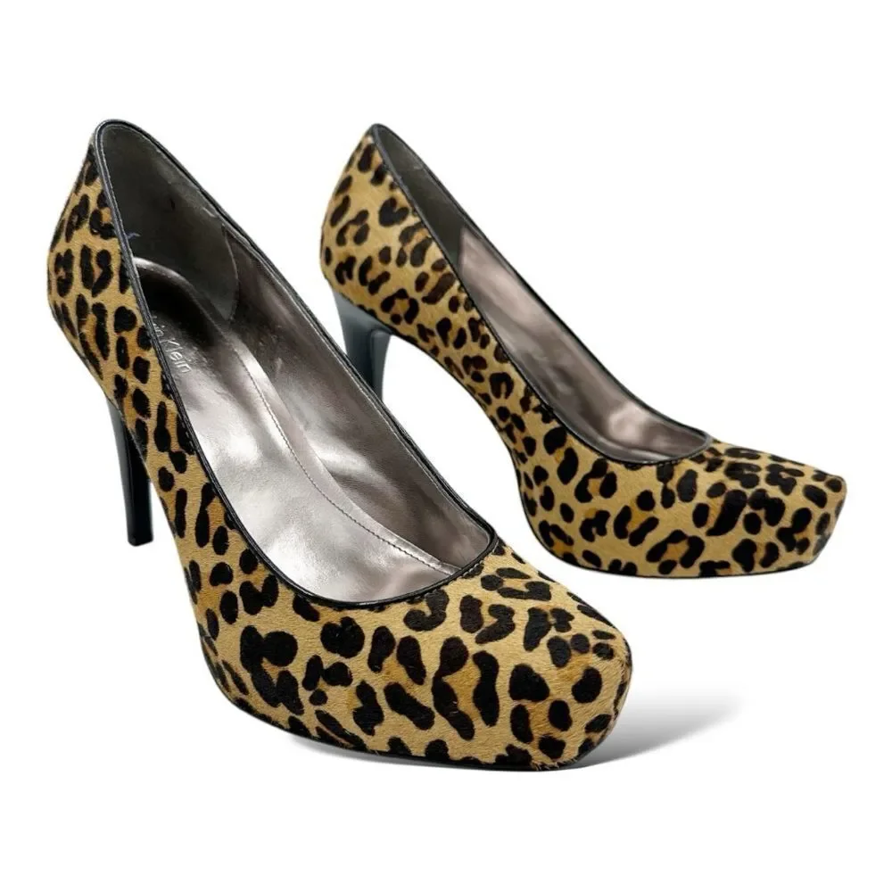Calvin‎ Klein Retro Colette Trending Leopard Calf Hair Platform Pumps Sz 8
